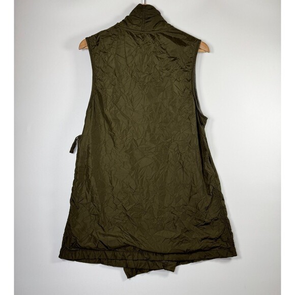 Chalet et Ceci Wrap Vest Womens Medium Olive Green Asymmetrical Crinkle Lined - Picture 5 of 11